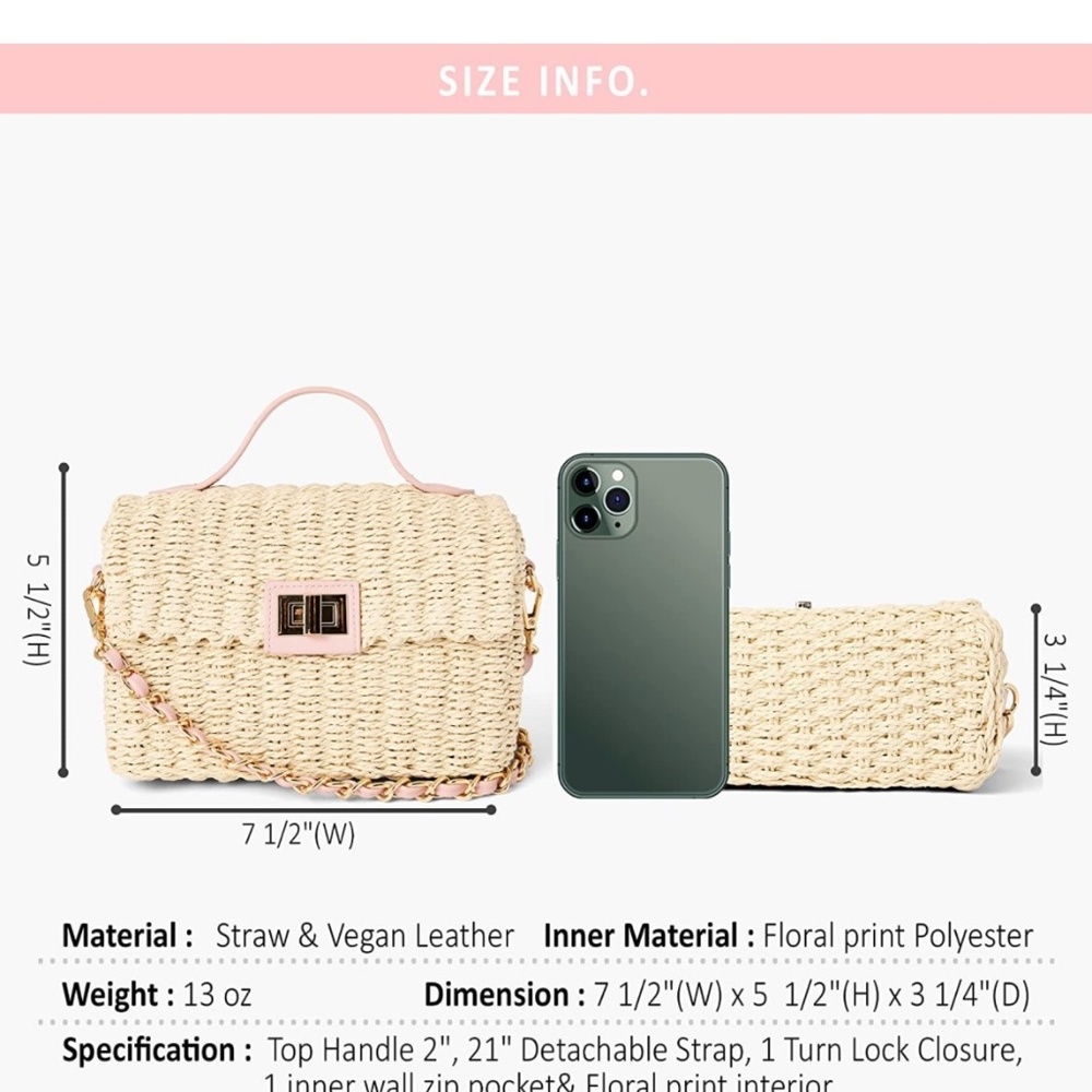 Natural/Ivory Sift Straw Purse w/Chain - Picture 9 of 16